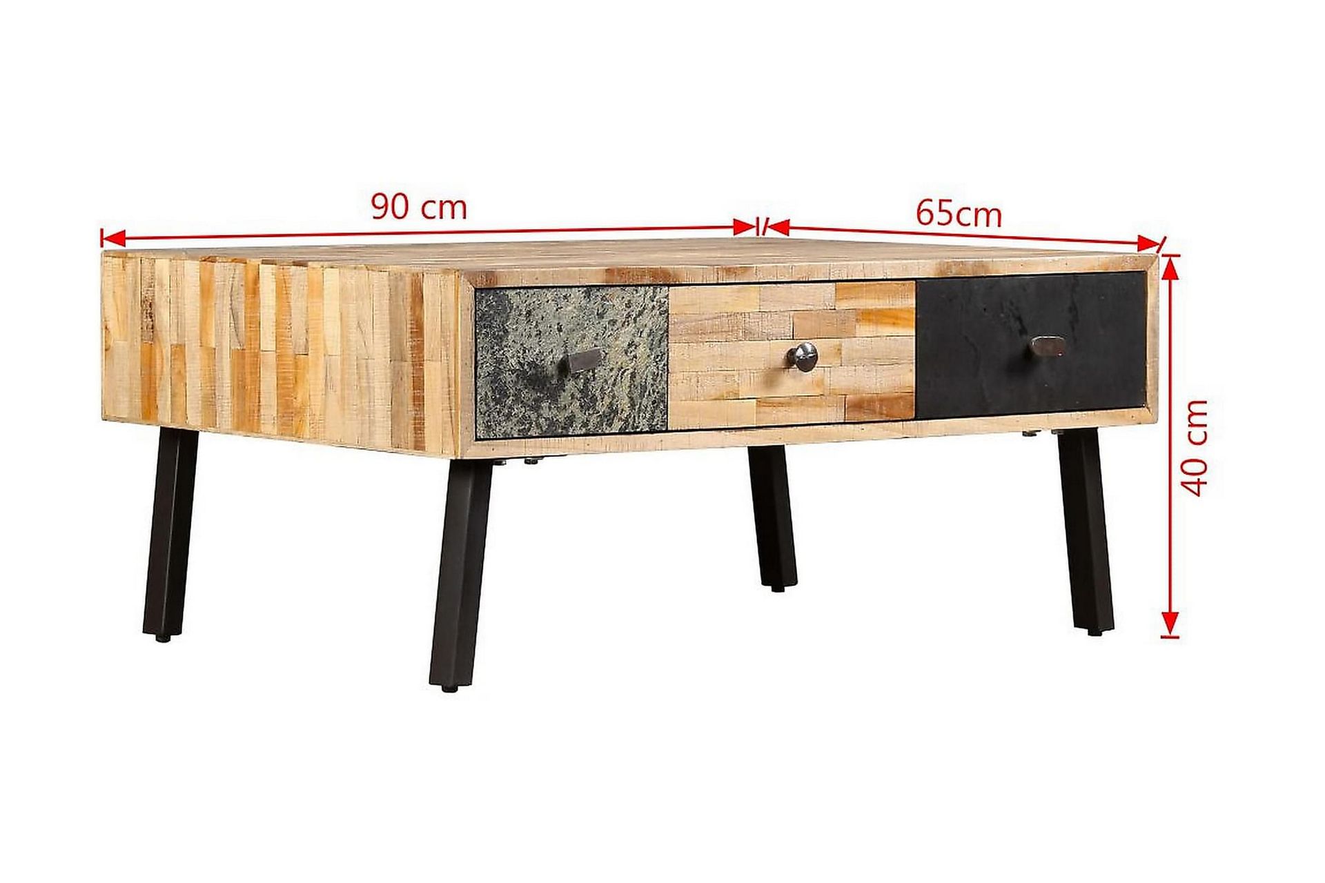 Sohvapöytä täysi uusiokäytetty tiikki 90x65x40 cm - Ruskea - Huonekalut - Pöytä & ruokailuryhmä - Sohvapöytä