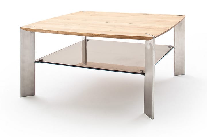 Sohvapöytä Tamico 80 cm Säilytyksellä Hylly - Lasi/Tammi - Sohvapöytä