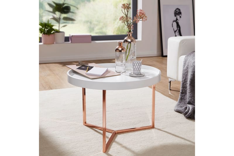 Sohvapöytä Tilesha 59 cm Pyöreä - Valkoinen/Messinki - Huonekalut - Pöytä & ruokailuryhmä - Sohvapöytä