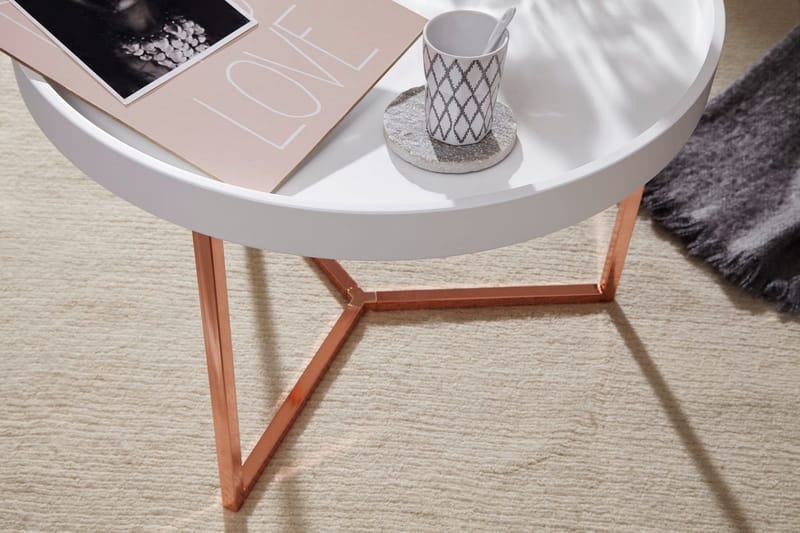 Sohvapöytä Tilesha 59 cm Pyöreä - Valkoinen/Messinki - Huonekalut - Pöytä & ruokailuryhmä - Sohvapöytä