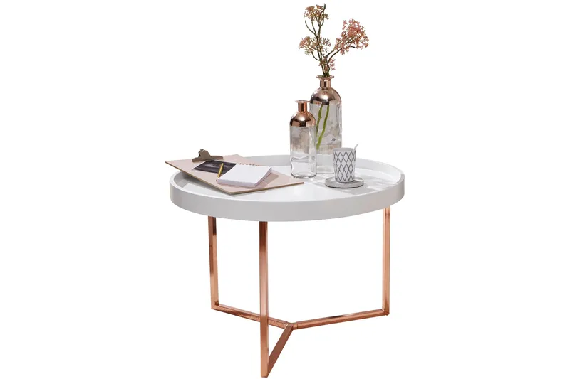 Sohvapöytä Tilesha 59 cm Pyöreä - Valkoinen/Messinki - Huonekalut - Pöytä & ruokailuryhmä - Sohvapöytä