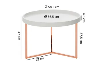 Sohvapöytä Tilesha 59 cm Pyöreä - Valkoinen/Messinki - Huonekalut - Pöytä & ruokailuryhmä - Sohvapöytä