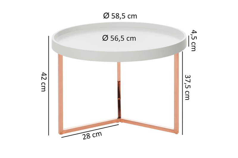 Sohvapöytä Tilesha 59 cm Pyöreä - Valkoinen/Messinki - Huonekalut - Pöytä & ruokailuryhmä - Sohvapöytä