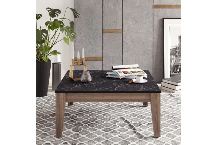 Sohvapöytä Tomoe 85 cm Marmorikuvio - Musta/Pähkinänruskea - Marmoripöydät - Sohvapöytä