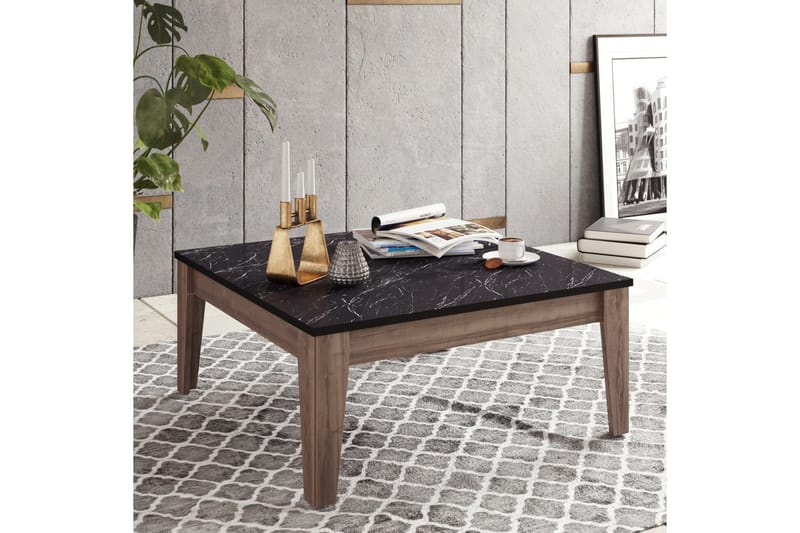 Sohvapöytä Tomoe 85 cm Marmorikuvio - Musta/Pähkinänruskea - Huonekalut - Pöytä & ruokailuryhmä - Sohvapöytä