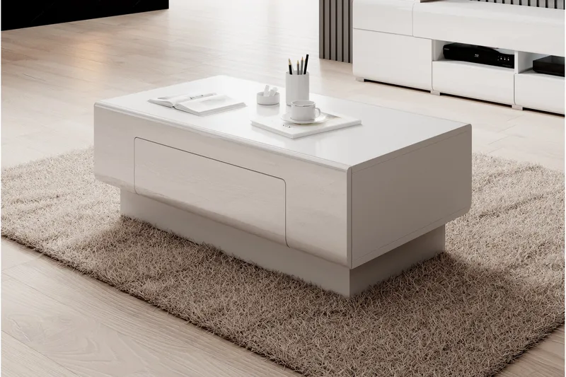Sohvapöytä Torrao 110 cm Säilytyksellä Hylly+Laatikko - Valkoinen - Huonekalut - Pöytä & ruokailuryhmä - Sohvapöytä