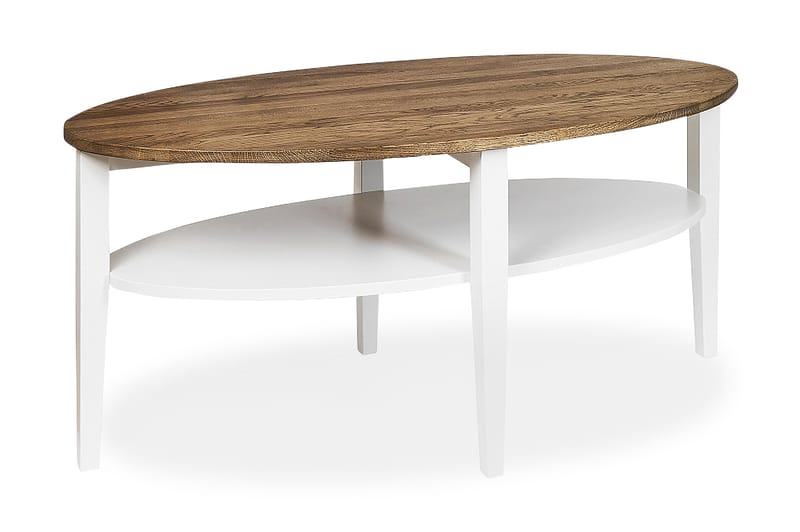 Sohvapöytä Tranås 120 cm Soikea Säilytyksellä Hylly - Tammi/Valkoinen - Huonekalut - Pöytä & ruokailuryhmä - Sohvapöytä - Sohvapöytä säilytystilalla