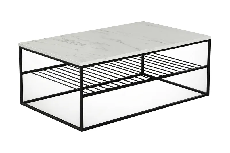 Sohvapöytä Ubbeboda 95 cm Ritilähyllyllä, Valkoinen/Musta Marmorikuvio