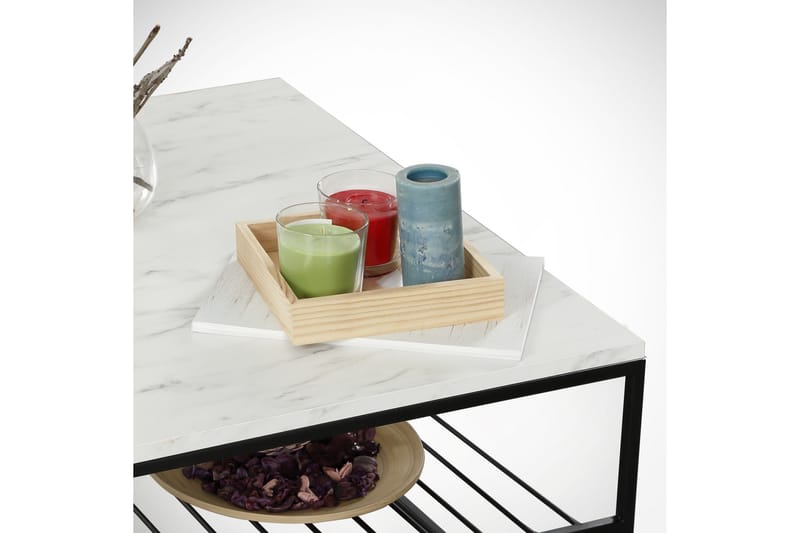 Sohvapöytä Ubbeboda 95 cm Ritilähyllyllä - Valkoinen/Musta Marmorikuvio - Huonekalut - Pöytä & ruokailuryhmä - Sohvapöytä