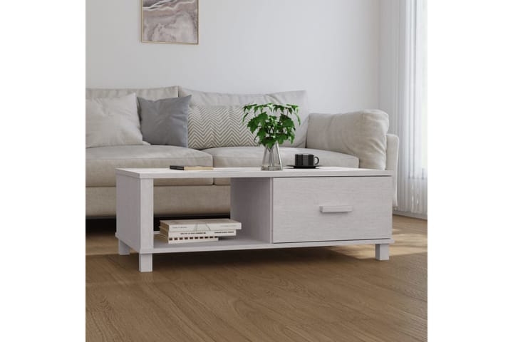 Sohvapöytä valkoinen 100x55x35 cm täysi mänty - Valkoinen - Sohvapöytä