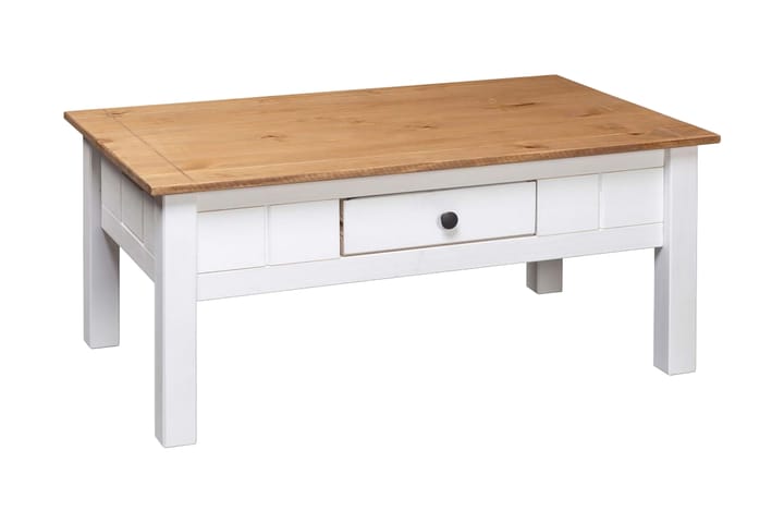 Sohvapöytä valkoinen 100x60x45 cm täysi mänty Panama-sarja - Valkoinen - Sohvapöytä