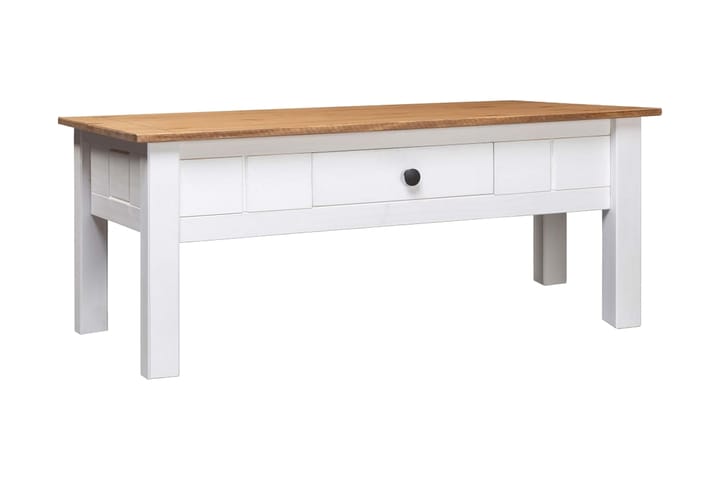 Sohvapöytä valkoinen 100x60x45 cm täysi mänty Panama-sarja - Valkoinen - Sohvapöytä