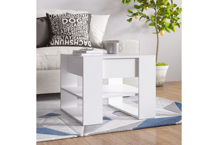 Sohvapöytä valkoinen 55,5x55x45 cm tekninen puu - Valkoinen - Sohvapöytä