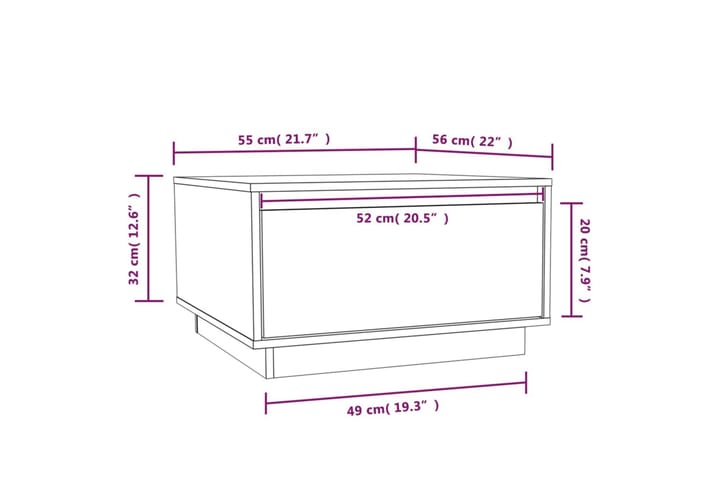 Sohvapöytä valkoinen 55x56x32 cm täysi mänty - Valkoinen - Sohvapöytä