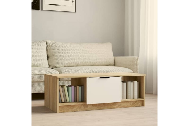 Sohvapöytä valkoinen ja Sonoma-tammi 102x50x36 cm tekninen p - Beige - Huonekalut - Pöytä & ruokailuryhmä - Sohvapöytä