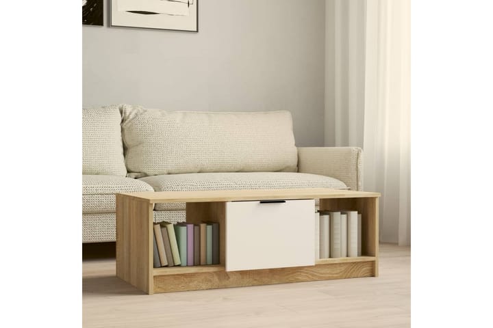 Sohvapöytä valkoinen ja Sonoma-tammi 102x50x36 cm tekninen p - Beige - Sohvapöytä