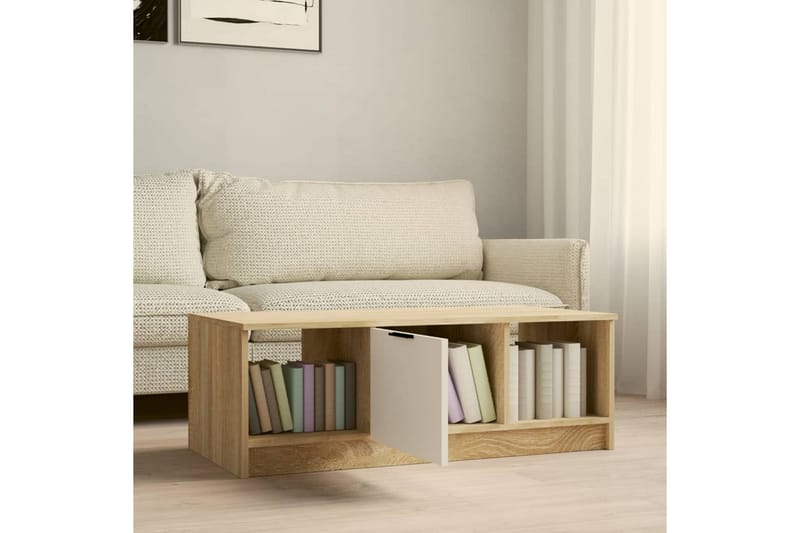 Sohvapöytä valkoinen ja Sonoma-tammi 102x50x36 cm tekninen p - Beige - Huonekalut - Pöytä & ruokailuryhmä - Sohvapöytä
