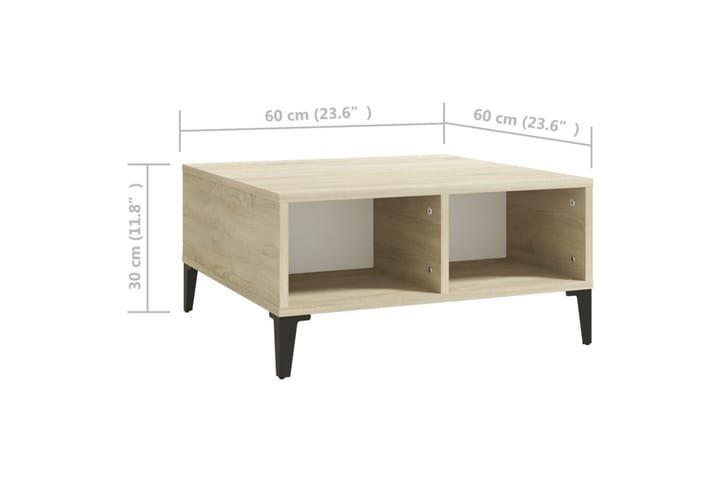 Sohvapöytä valkoinen ja Sonoma-tammi 60x60x30 cm lastulevy - Sohvapöytä