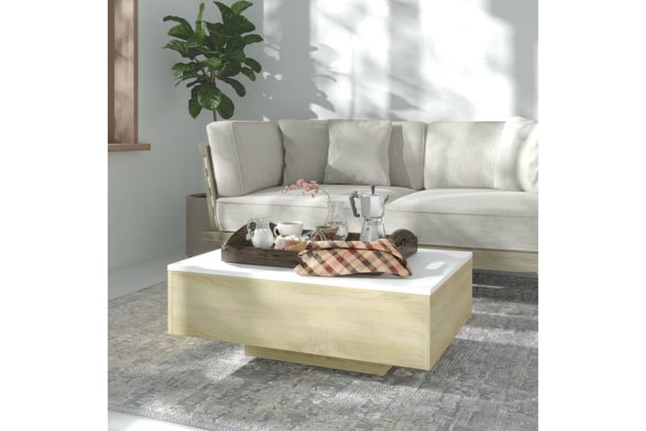 Sohvapöytä valkoinen ja Sonoma-tammi 85x55x31 cm lastulevy - Sohvapöytä