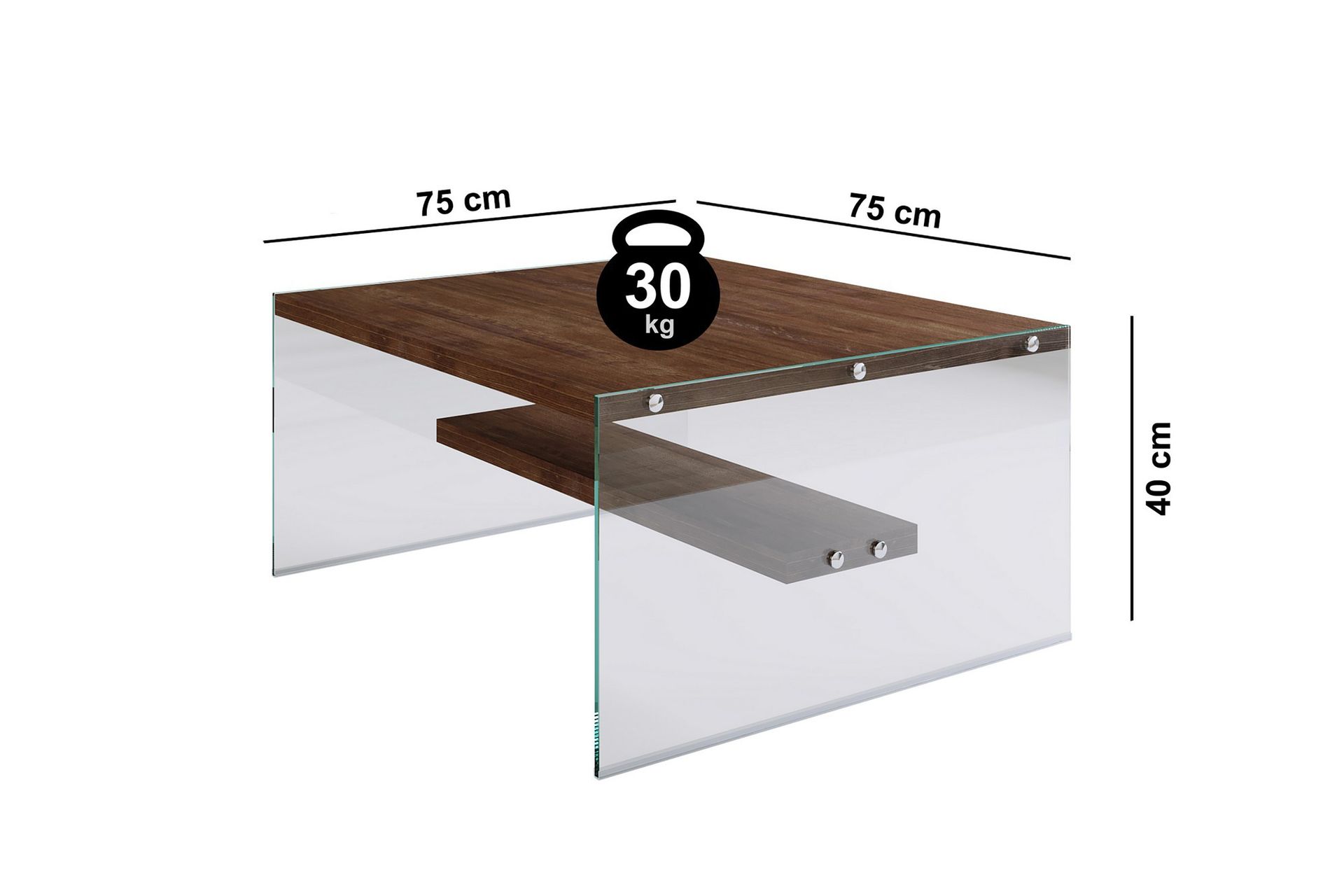 Sohvapöytä Vallsbo 75 cm Säilytyksellä Hylly - Lasi/Ruskea - Huonekalut - Pöytä & ruokailuryhmä - Sohvapöytä