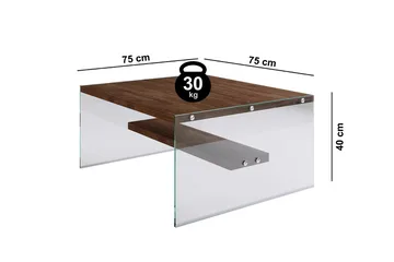 Sohvapöytä Vallsbo 75 cm Säilytyksellä Hylly - Lasi/Ruskea - Huonekalut - Pöytä & ruokailuryhmä - Sohvapöytä