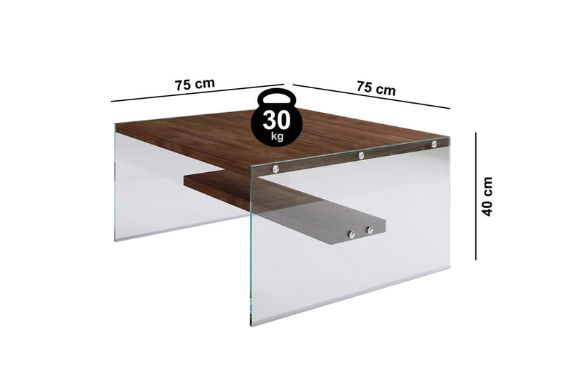 Sohvapöytä Vallsbo 75 cm Säilytyksellä Hylly - Lasi/Ruskea - Huonekalut - Pöytä & ruokailuryhmä - Sohvapöytä
