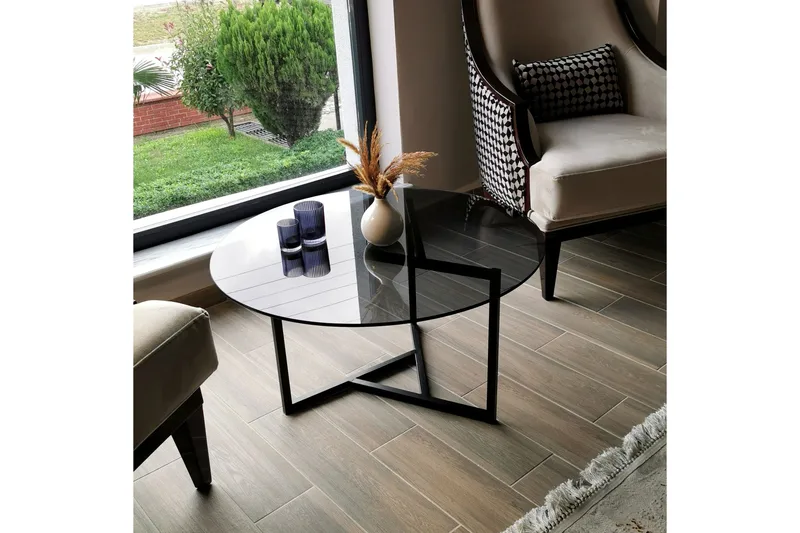 Sohvapöytä Vallsbo 75 cm Pyöreä X-jalat - Harmaa - Huonekalut - Pöytä & ruokailuryhmä - Sohvapöytä