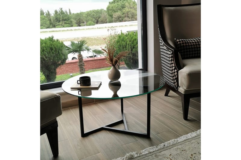 Sohvapöytä Vallsbo 75 cm Pyöreä X-jalat - Savunvärinen - Huonekalut - Pöytä & ruokailuryhmä - Sohvapöytä