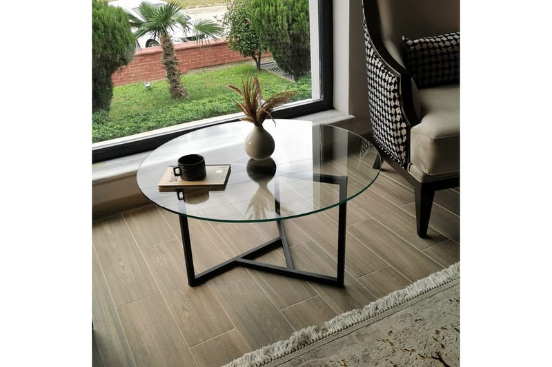 Sohvapöytä Vallsbo 75 cm Pyöreä X-jalat - Savunvärinen - Huonekalut - Pöytä & ruokailuryhmä - Sohvapöytä