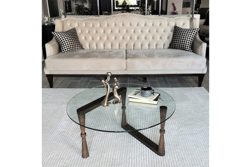 Sohvapöytä Vallsbo 80 cm Pyöreä Sorvatut jalat - Lasi/Pähkinänruskea - Huonekalut - Pöytä & ruokailuryhmä - Sohvapöytä