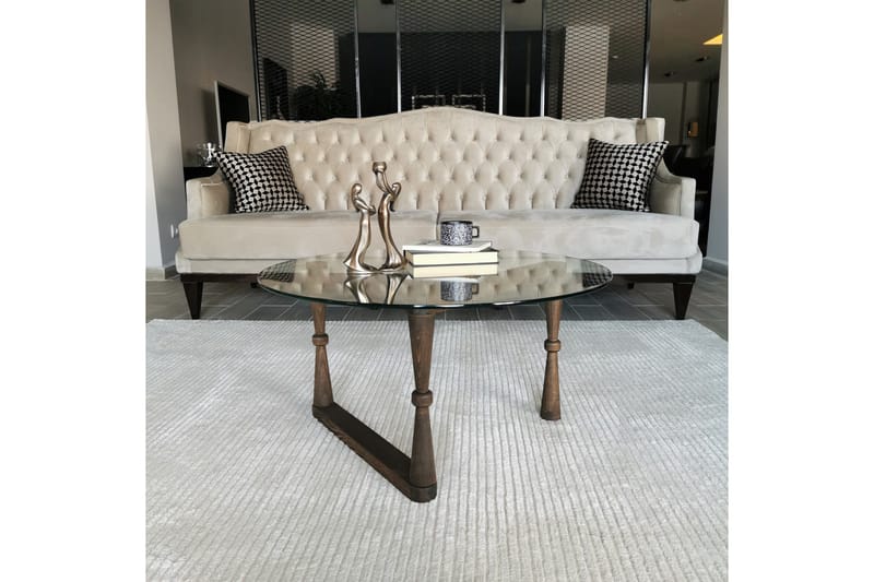 Sohvapöytä Vallsbo 80 cm Pyöreä Sorvatut jalat - Lasi/Pähkinänruskea - Huonekalut - Pöytä & ruokailuryhmä - Sohvapöytä