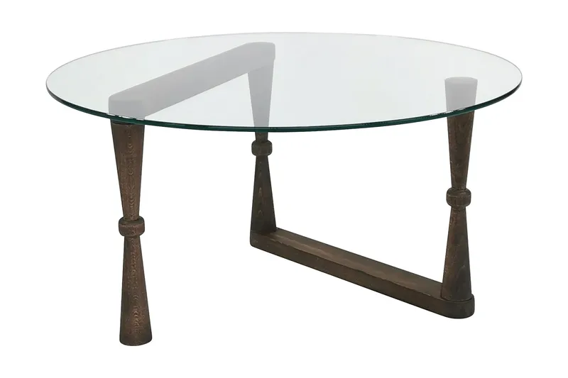 Sohvapöytä Vallsbo 80 cm Pyöreä Sorvatut jalat, Lasi/Pähkinänruskea