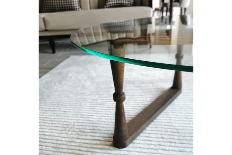 Sohvapöytä Vallsbo 80 cm Pyöreä Sorvatut jalat - Lasi/Pähkinänruskea - Huonekalut - Pöytä & ruokailuryhmä - Sohvapöytä