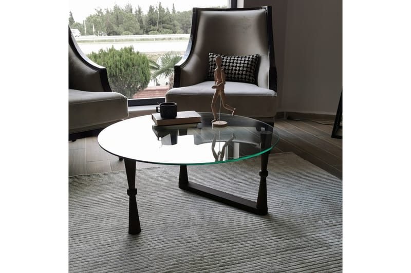 Sohvapöytä Vallsbo 80 cm Pyöreä Sorvatut jalat - Lasi/Pähkinänruskea - Huonekalut - Pöytä & ruokailuryhmä - Sohvapöytä