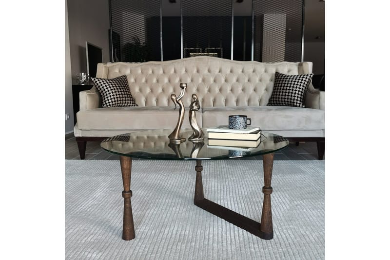 Sohvapöytä Vallsbo 80 cm Pyöreä Sorvatut jalat - Lasi/Pähkinänruskea - Huonekalut - Pöytä & ruokailuryhmä - Sohvapöytä