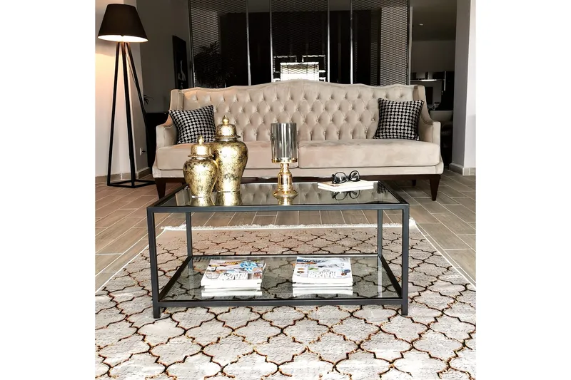 Sohvapöytä Vallsbo 90 cm Säilytyksellä Hylly - Lasi/Musta - Huonekalut - Pöytä & ruokailuryhmä - Sohvapöytä