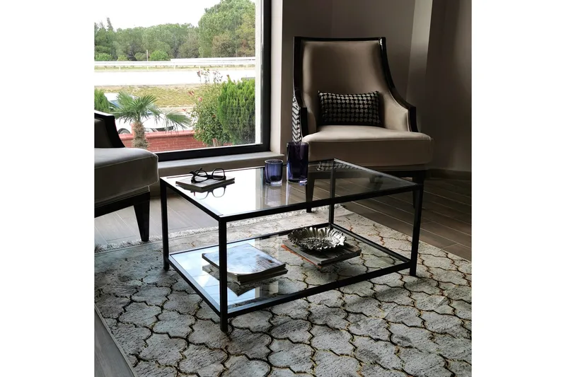 Sohvapöytä Vallsbo 90 cm Säilytyksellä Hylly - Lasi/Musta - Huonekalut - Pöytä & ruokailuryhmä - Sohvapöytä