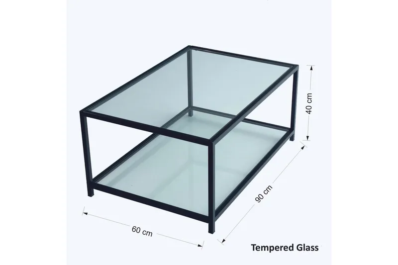 Sohvapöytä Vallsbo 90 cm Säilytyksellä Hylly - Lasi/Musta - Huonekalut - Pöytä & ruokailuryhmä - Sohvapöytä