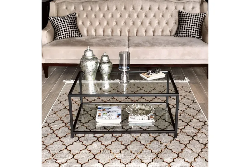 Sohvapöytä Vallsbo 90 cm Säilytyksellä Hylly - Lasi/Musta - Huonekalut - Pöytä & ruokailuryhmä - Sohvapöytä