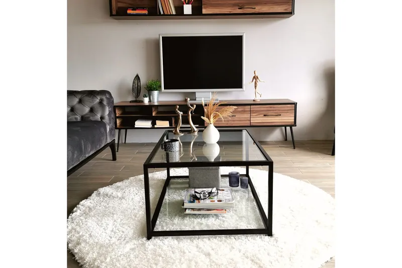 Sohvapöytä Vallsbo 90 cm Säilytyksellä Hylly - Lasi/Musta - Huonekalut - Pöytä & ruokailuryhmä - Sohvapöytä