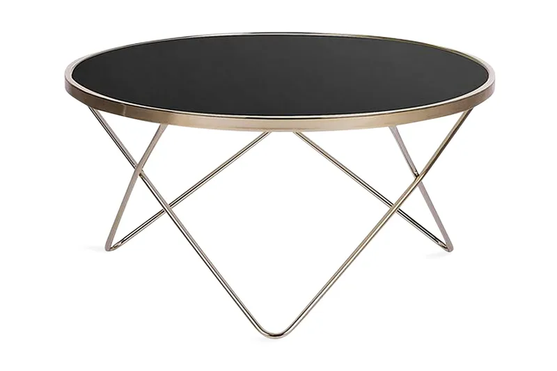 Sohvapöytä Vanlaarhoven 80 cm Pyöreä, Lasi/Musta/Kulta