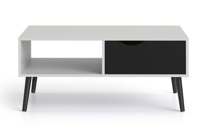 Sohvapöytä Vasiliki 99 cm Säilytyksellä Laatikko+Hylly - Valkoinen/Musta - Sohvapöytä säilytystilalla - Sohvapöytä - Peilipöytä - Säädettävä sohvapöytä - Kokoontaitettavat pöydät - Marmoripöydät - Sohvapöytä renkailla