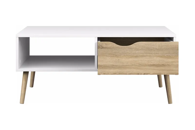 Sohvapöytä Vasiliki 99 cm Säilytyksellä Laatikko+Hylly - Valkoinen/Tammenväri - Huonekalut - Pöytä & ruokailuryhmä - Sohvapöytä