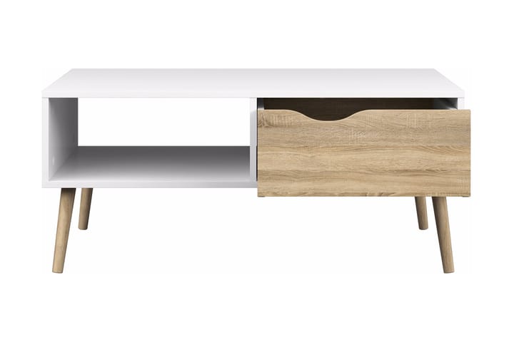 Sohvapöytä Vasiliki 99 cm Säilytyksellä Laatikko+Hylly - Valkoinen/Tammenväri - Sohvapöytä
