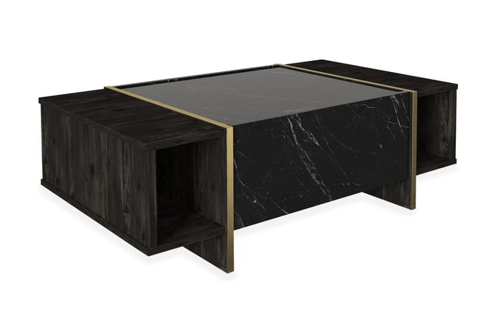Sohvapöytä Widegates 104 cm Säilytyksellä Hyllyt+Ovi - Musta/Kulta - Marmoripöydät - Sohvapöytä