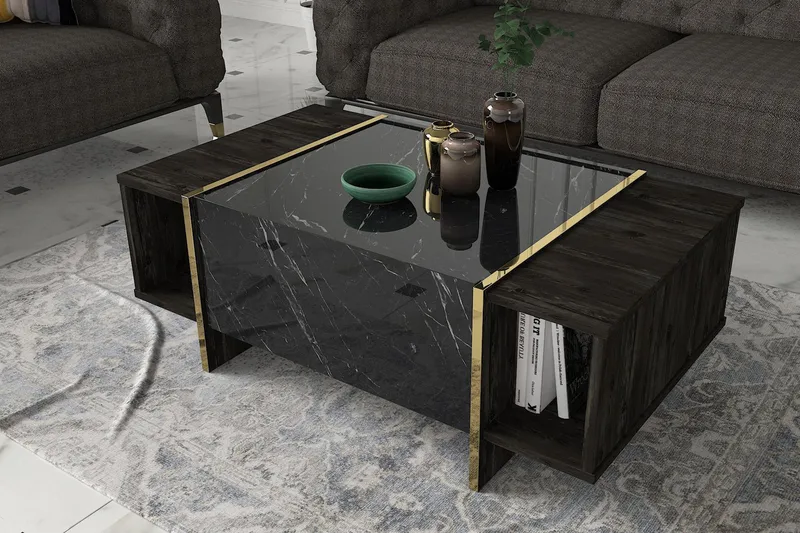 Sohvapöytä Widegates 104 cm Säilytyksellä Hyllyt+Ovi - Musta/Kulta - Huonekalut - Pöytä & ruokailuryhmä - Sohvapöytä