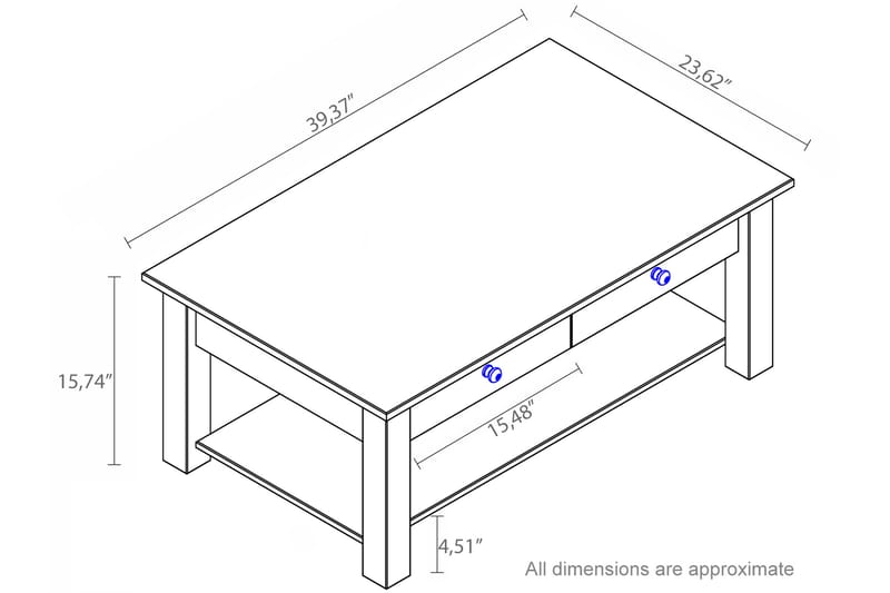 Sohvapöytä Yamina 100 cm Säilytyksellä 2 laatikkoa+Hylly - Musta - Sohvapöytä