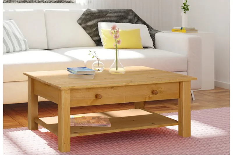 Sohvapöytä Yamina 100 cm Säilytyksellä 2 laatikkoa+Hylly - Ruskea - Huonekalut - Pöytä & ruokailuryhmä - Sohvapöytä