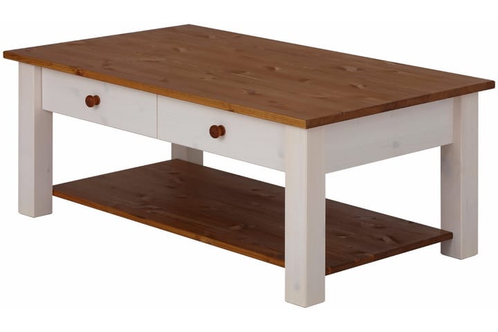 Sohvapöytä Yamina 100 cm Säilytyksellä 2 laatikkoa+Hylly - Valkoinen/Ruskea - Sohvapöytä