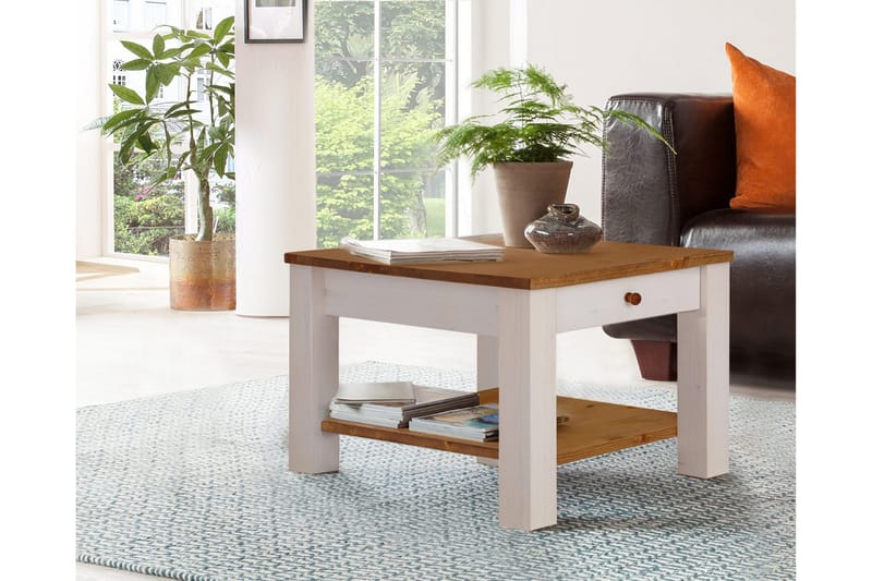 Sohvapöytä Yamina 60 cm Säilytyksellä Laatikko+Hylly - Valkoinen/Ruskea - Huonekalut - Pöytä & ruokailuryhmä - Sohvapöytä